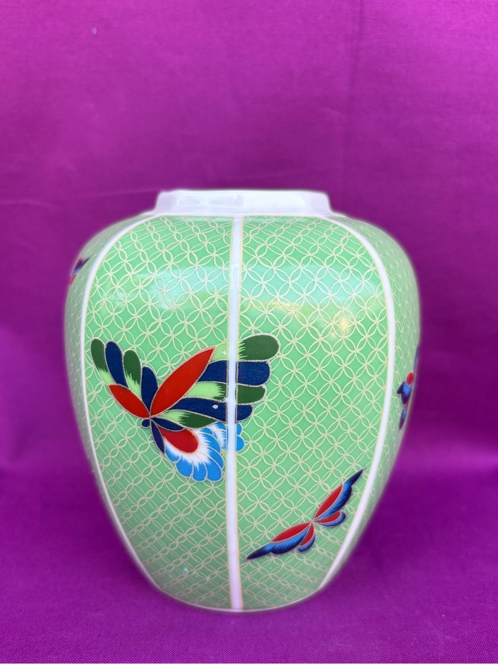 Vintage Takahashi Cloisonné Butterfly Vase Japan Hand Decorated 1981